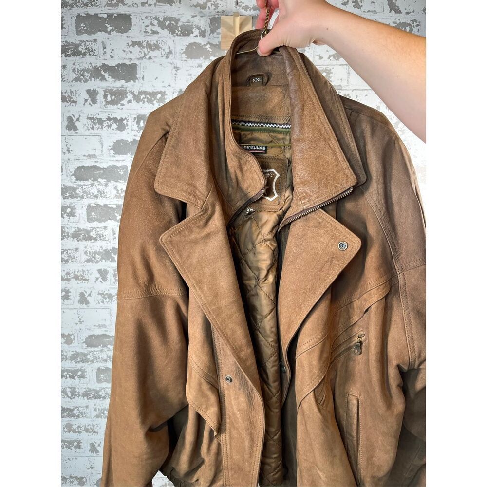 First genuine leather | brown leather bomber jacket with removable lining